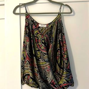 Satin camisole top, black with multicolored paisley pattern print. Like new.